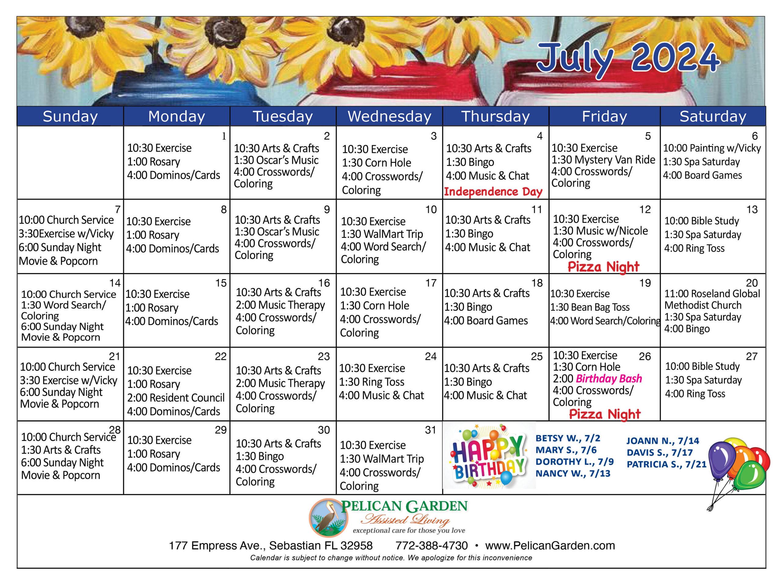 July Event Calendar