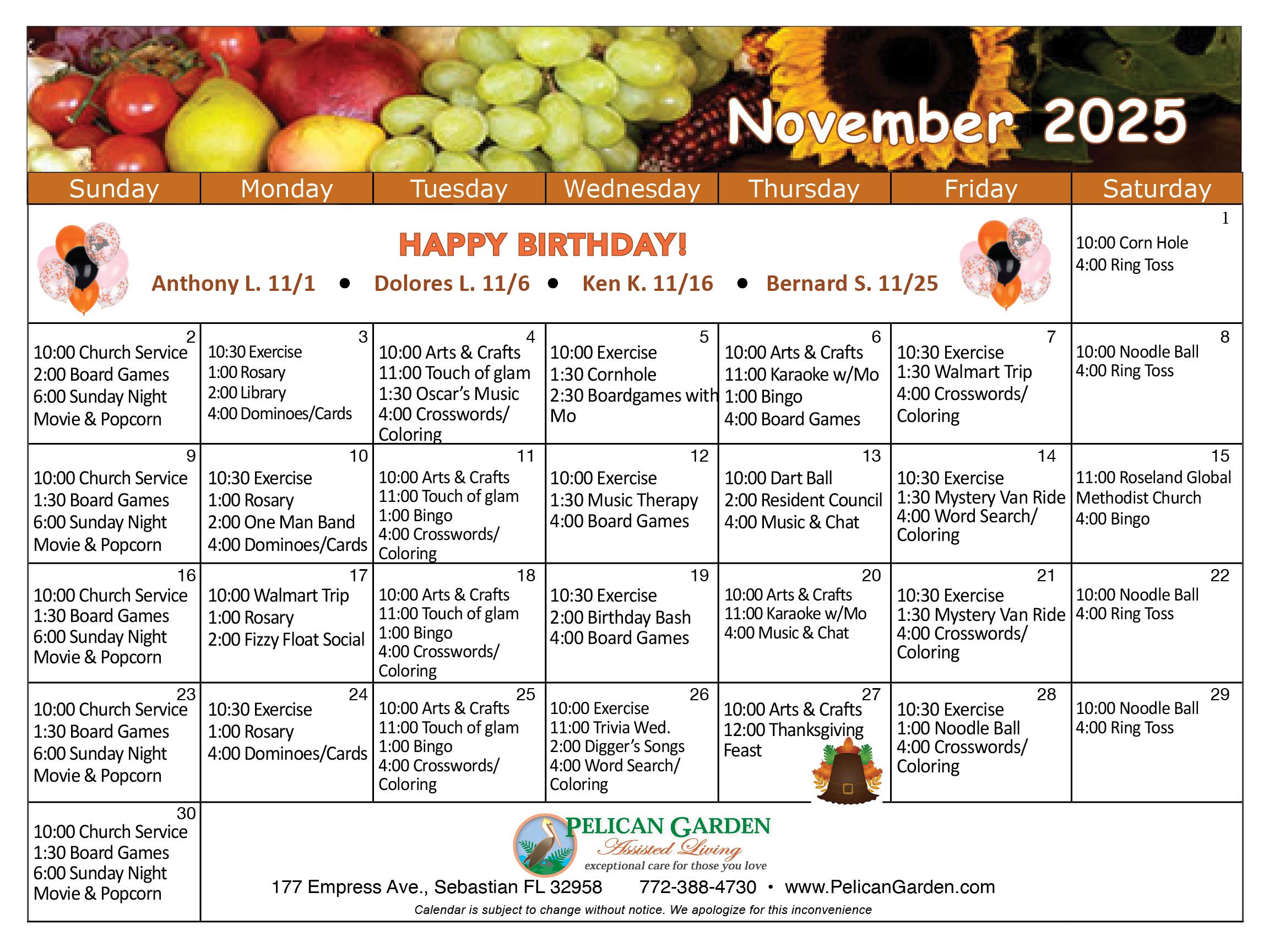 November event calendar